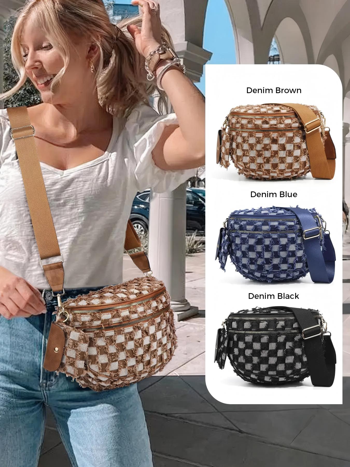 Geruite Crossbody Riemtas voor Dames - Ruime Heuptas voor Moeders & Dagelijks Reizen