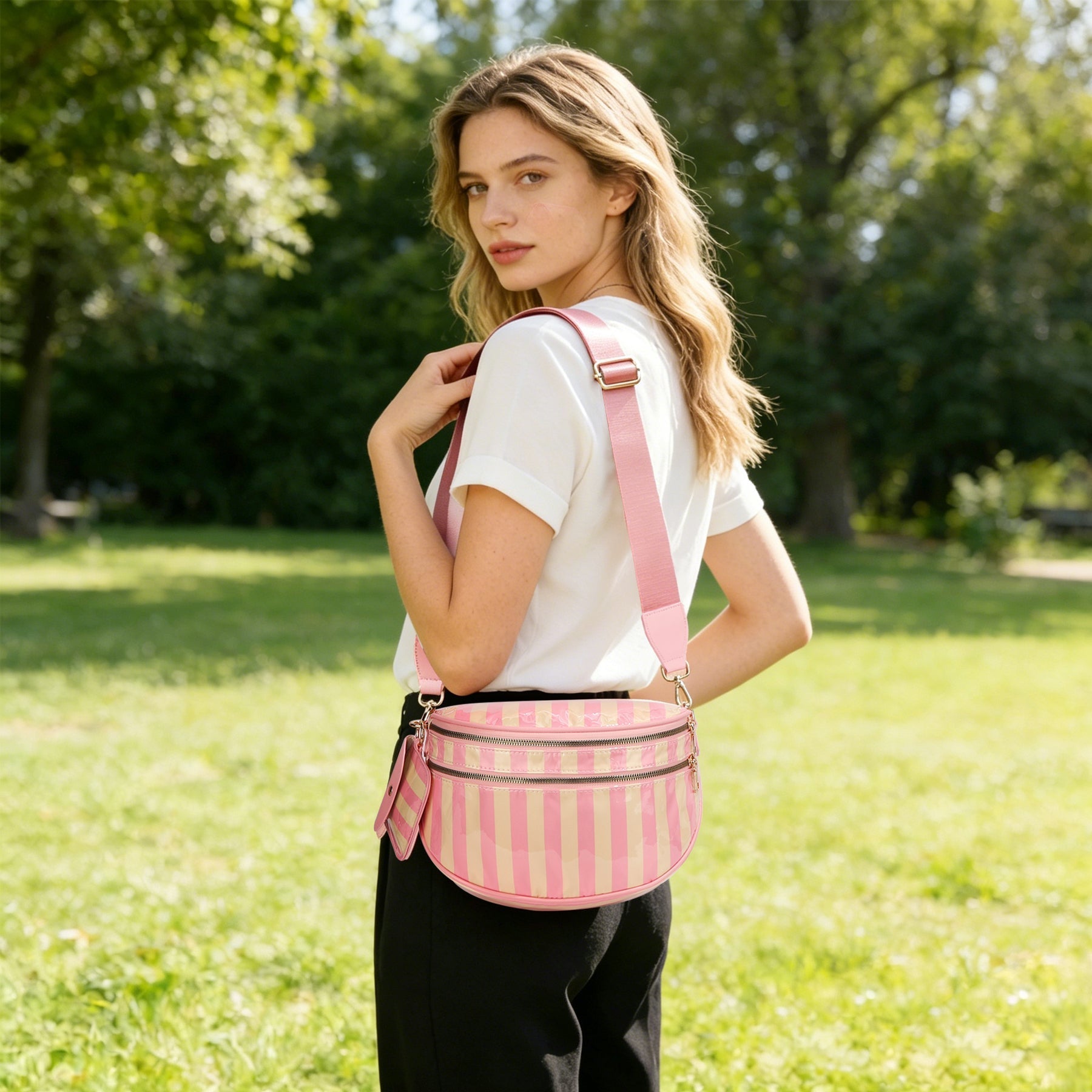 Geruite Crossbody Riemtas voor Dames - Ruime Heuptas voor Moeders & Dagelijks Reizen