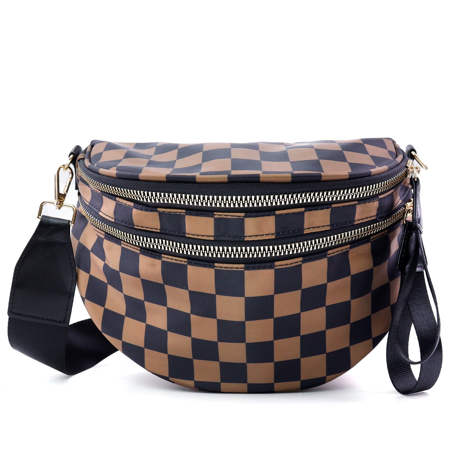 Geruite Crossbody Riemtas voor Dames - Ruime Heuptas voor Moeders & Dagelijks Reizen
