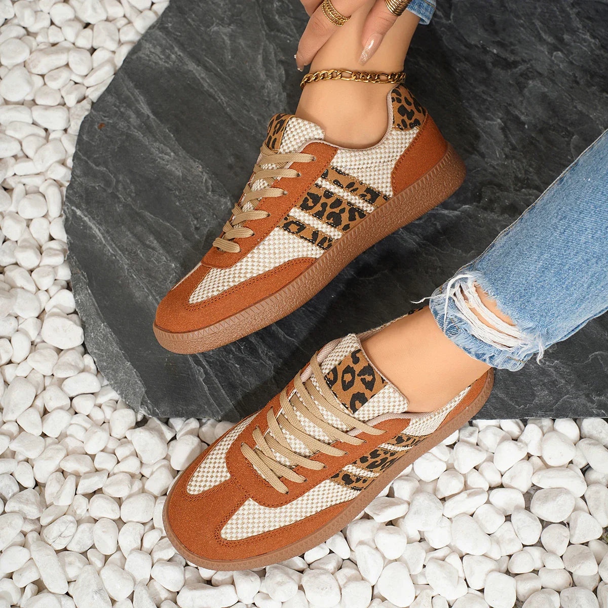 Retro Brown/Beige Leopard Sneakers