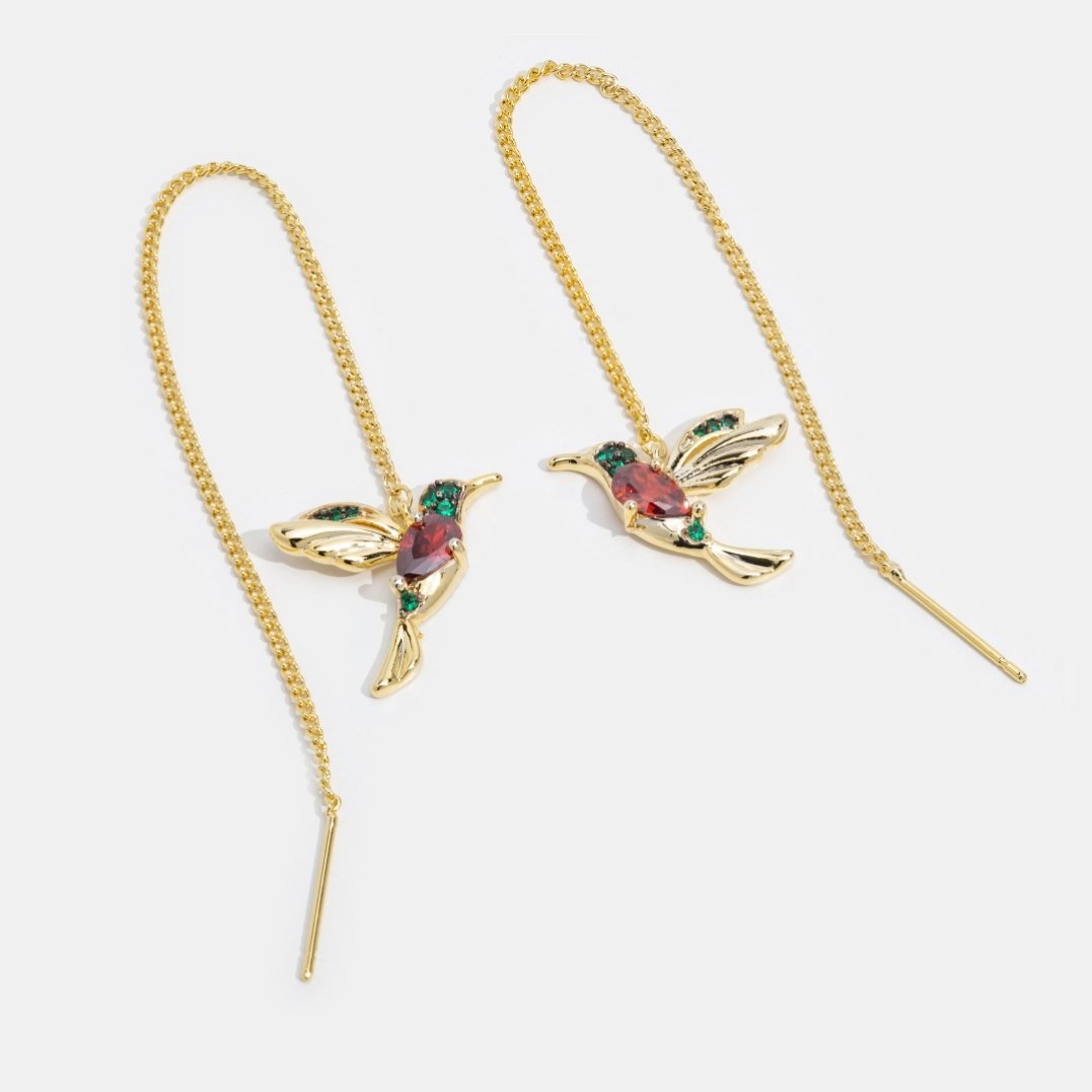 18k Gold-Plated Hummingbird Fringe Earring – ByFirenzzi