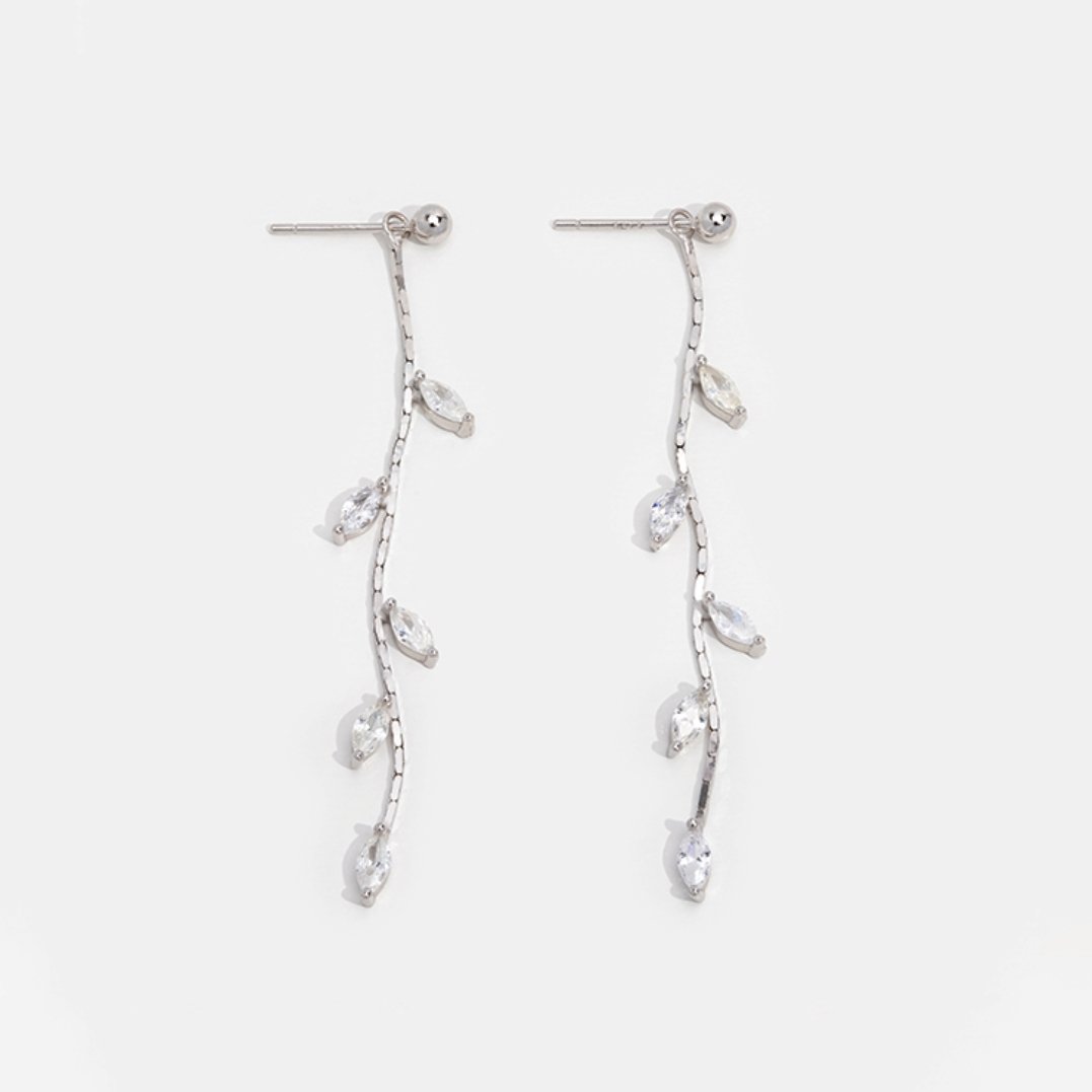 Crystal Leaf Earrings in 925 Sterling Silver – ByFirenzzi