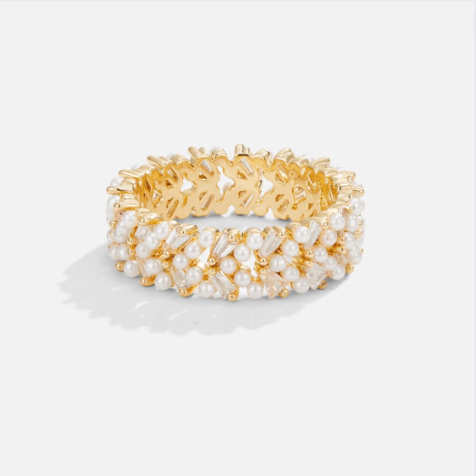 18k Gold-Plated Eliora Pearl & Crystal Ring – ByFirenzzi