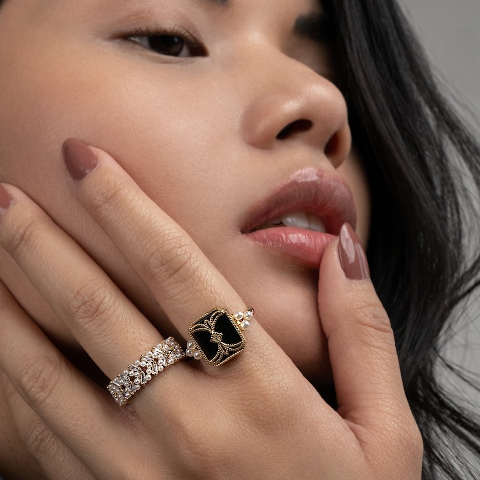 18k Gold-Plated Eliora Pearl & Crystal Ring – ByFirenzzi