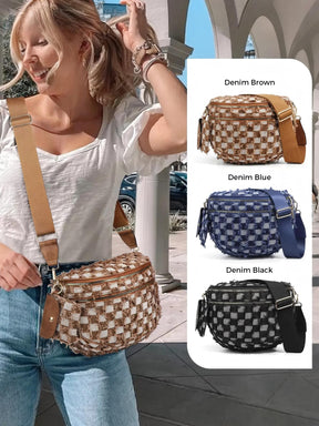 Checkered Crossbody Belt Bag for Women - Spacious Bum Bag for Moms & Daily Travel