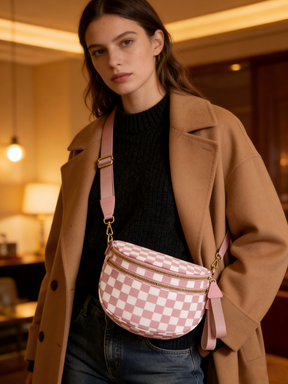 Checkered Crossbody Belt Bag for Women - Spacious Bum Bag for Moms & Daily Travel