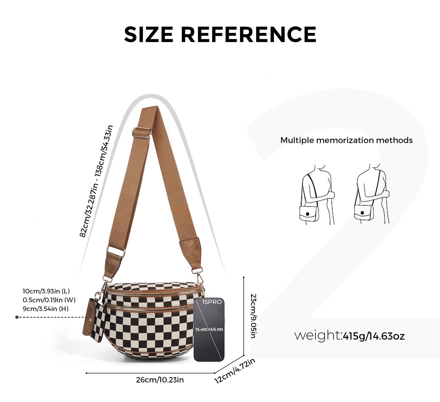 Checkered Crossbody Belt Bag for Women - Spacious Bum Bag for Moms & Daily Travel