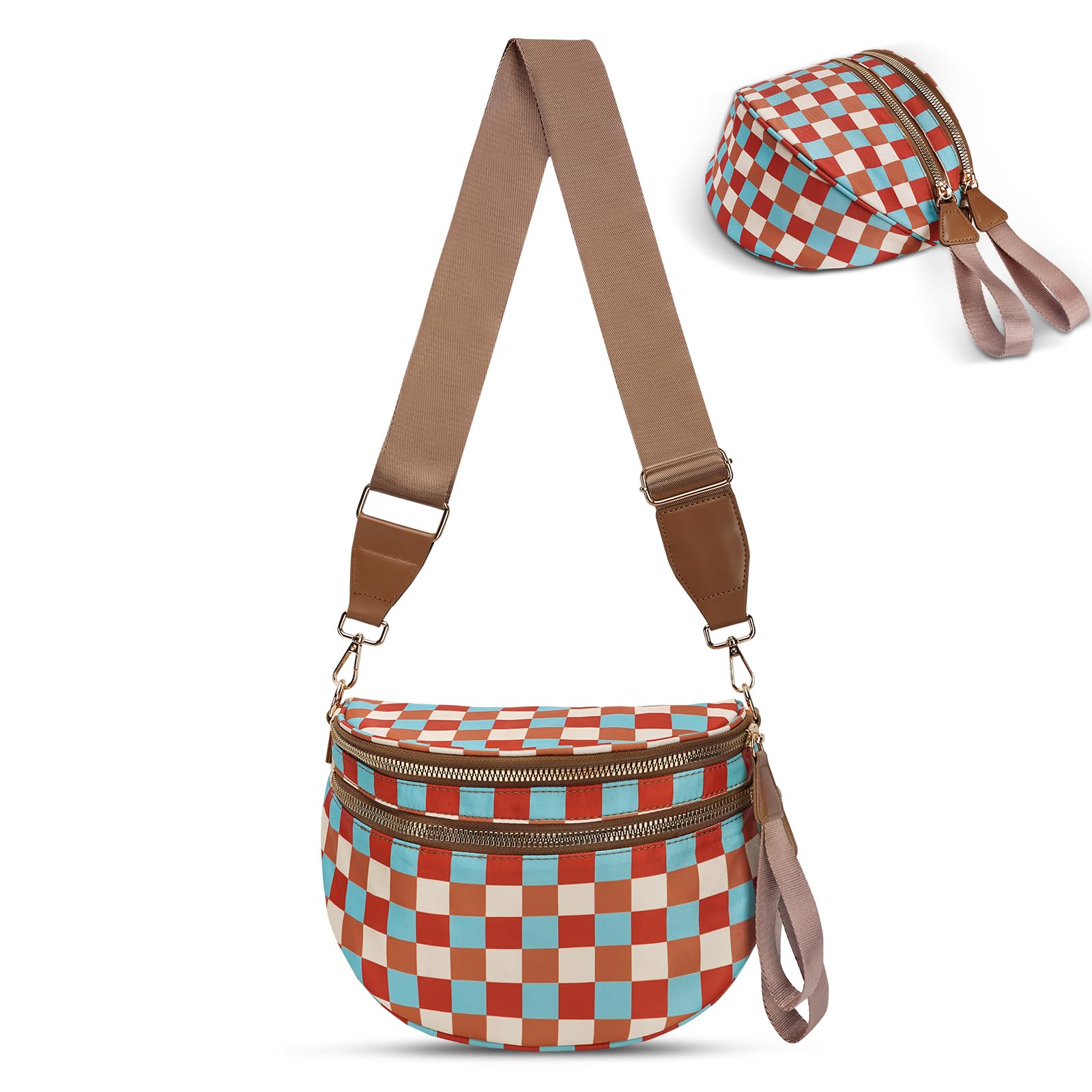 Checkered Crossbody Belt Bag for Women - Spacious Bum Bag for Moms & Daily Travel