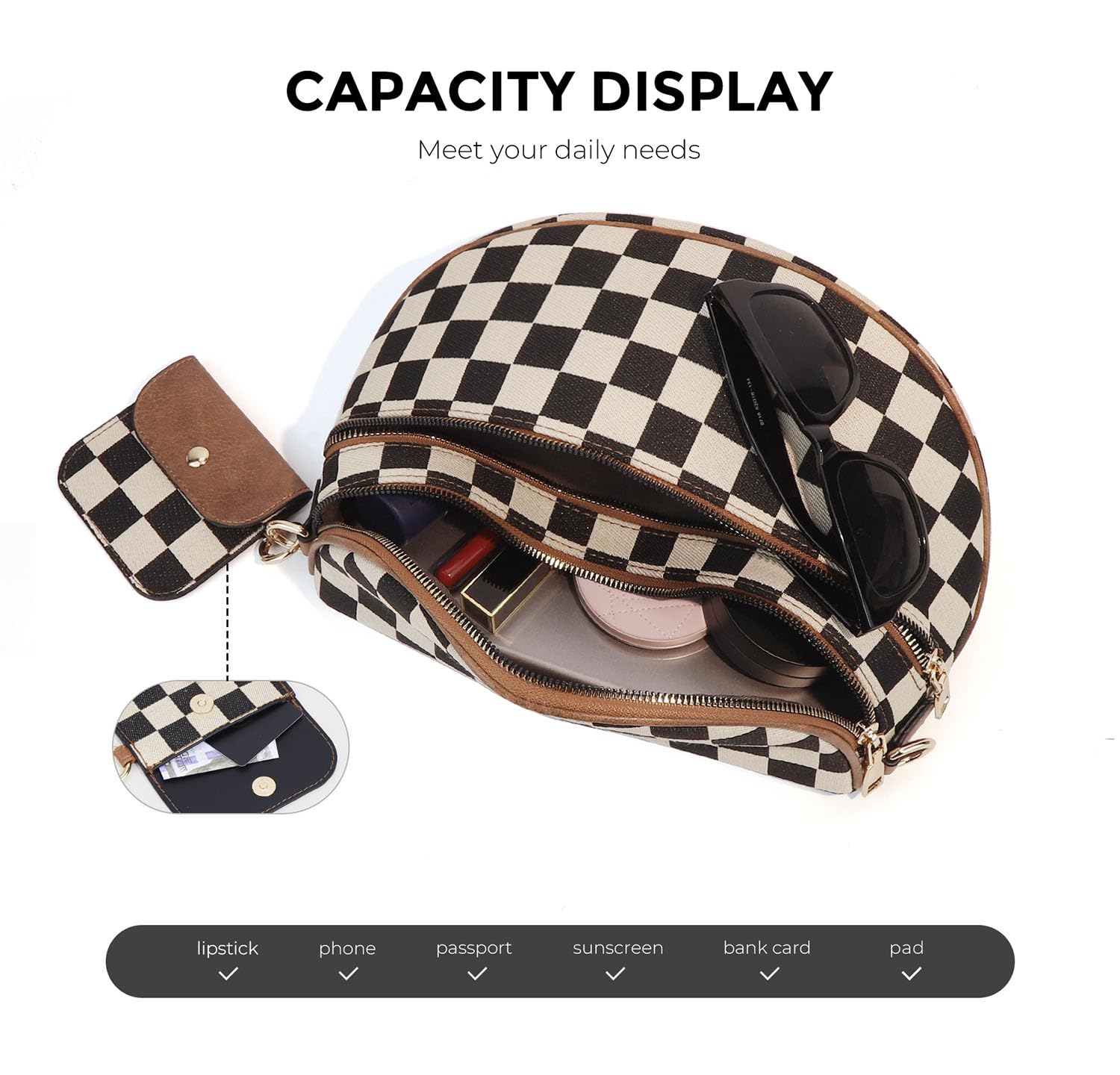 Checkered Crossbody Belt Bag for Women - Spacious Bum Bag for Moms & Daily Travel