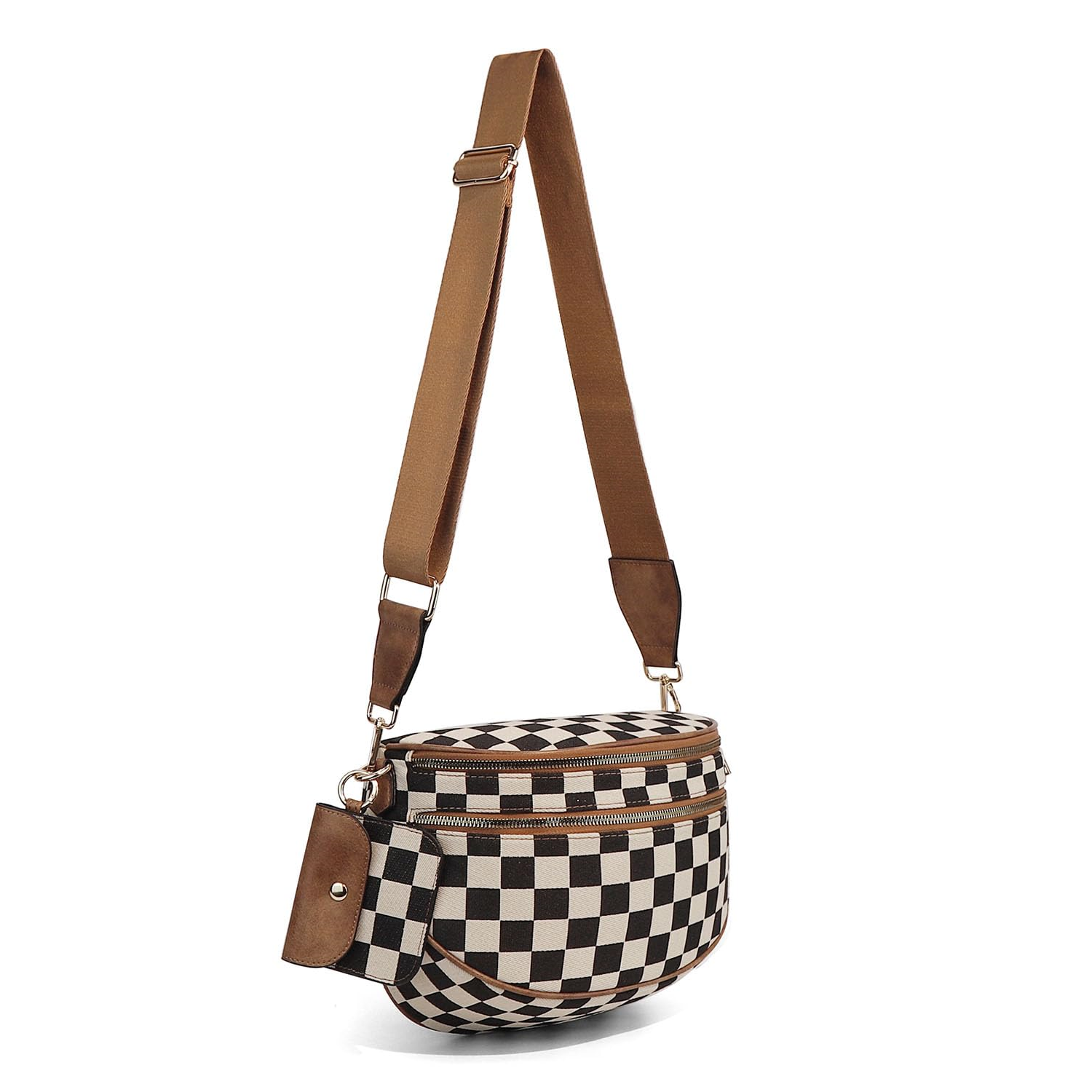 Checkered Crossbody Belt Bag for Women - Spacious Bum Bag for Moms & Daily Travel
