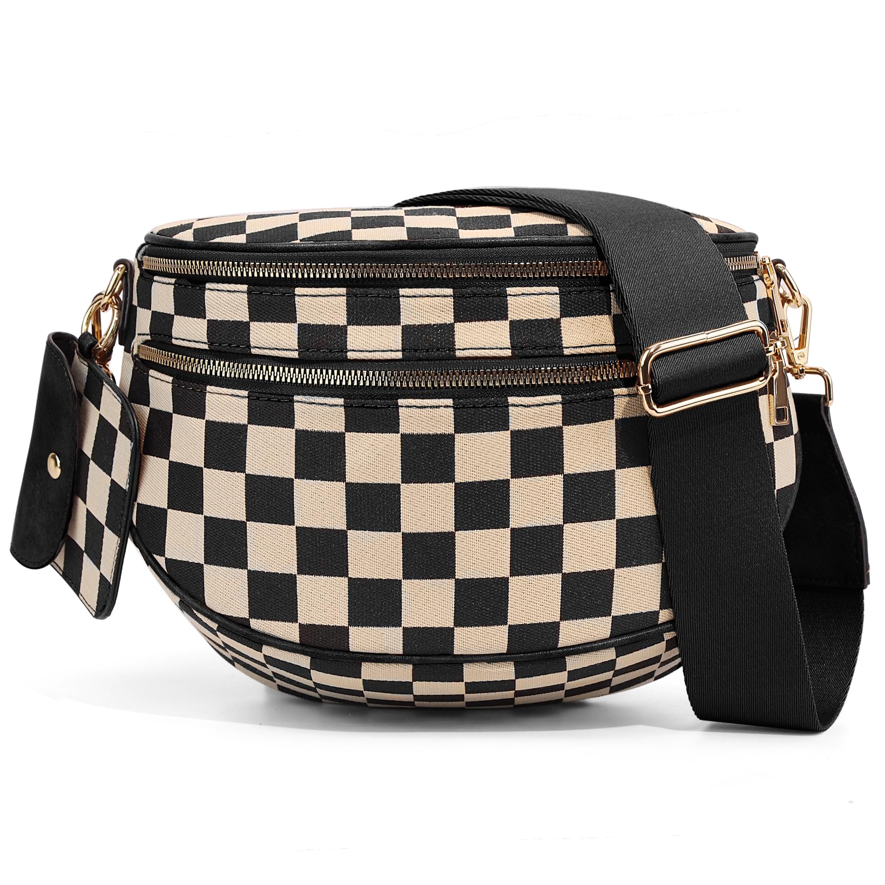 Checkered Crossbody Belt Bag for Women - Spacious Bum Bag for Moms & Daily Travel