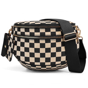 Checkered Crossbody Belt Bag for Women - Spacious Bum Bag for Moms & Daily Travel