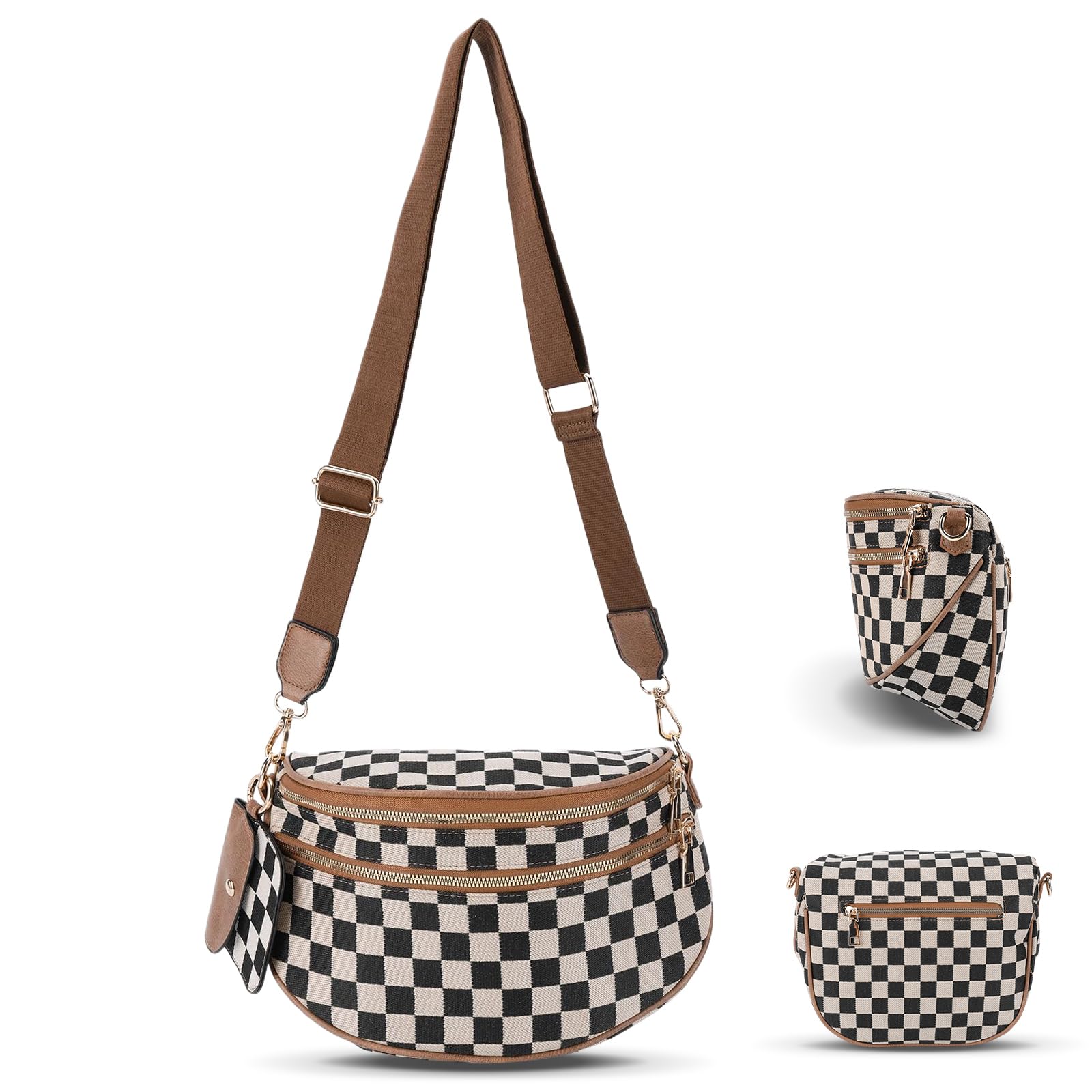 Checkered Crossbody Belt Bag for Women - Spacious Bum Bag for Moms & Daily Travel