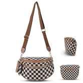 Checkered Crossbody Belt Bag for Women - Spacious Bum Bag for Moms & Daily Travel