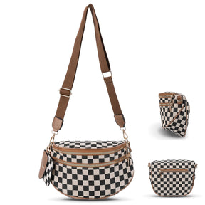 Checkered Crossbody Belt Bag for Women - Spacious Bum Bag for Moms & Daily Travel