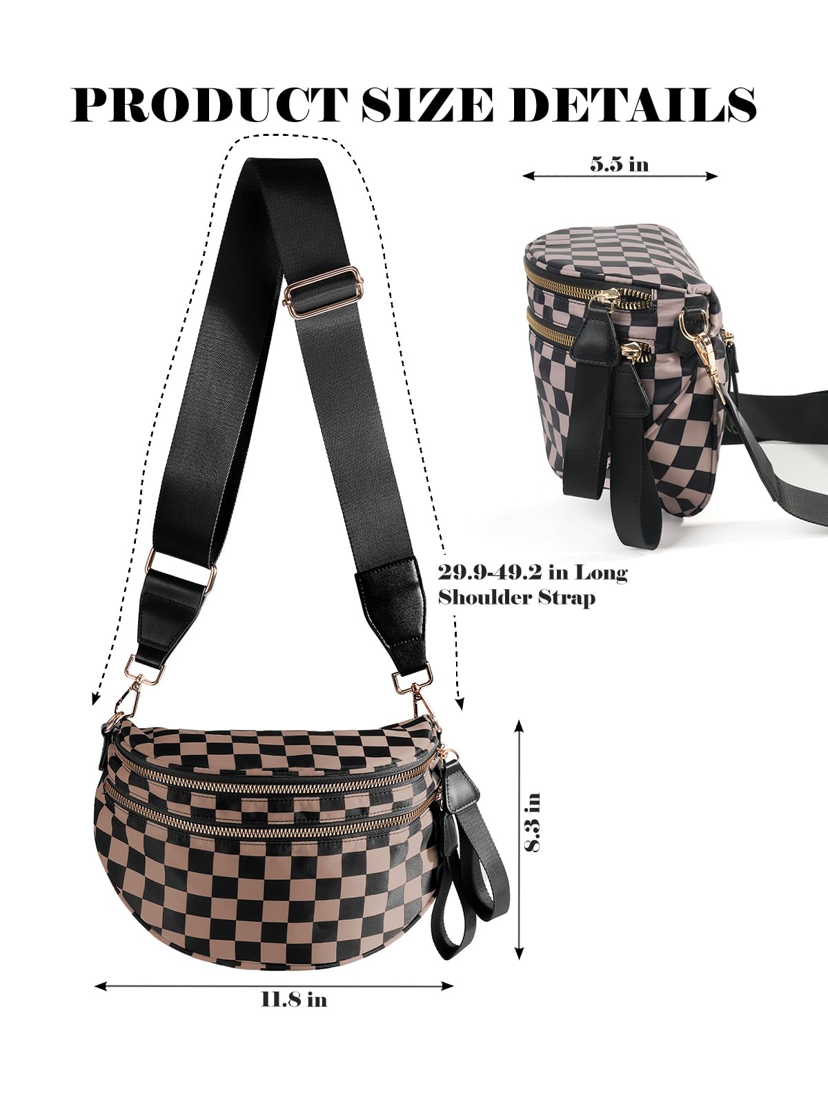Checkered Crossbody Belt Bag for Women - Spacious Bum Bag for Moms & Daily Travel
