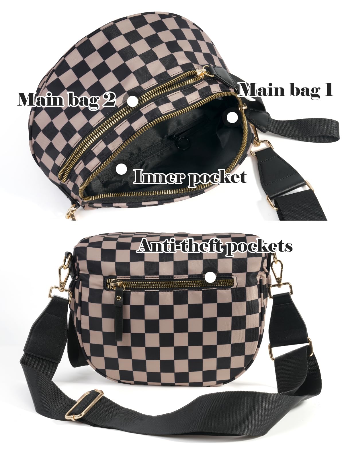 Checkered Crossbody Belt Bag for Women - Spacious Bum Bag for Moms & Daily Travel