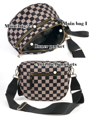 Checkered Crossbody Belt Bag for Women - Spacious Bum Bag for Moms & Daily Travel