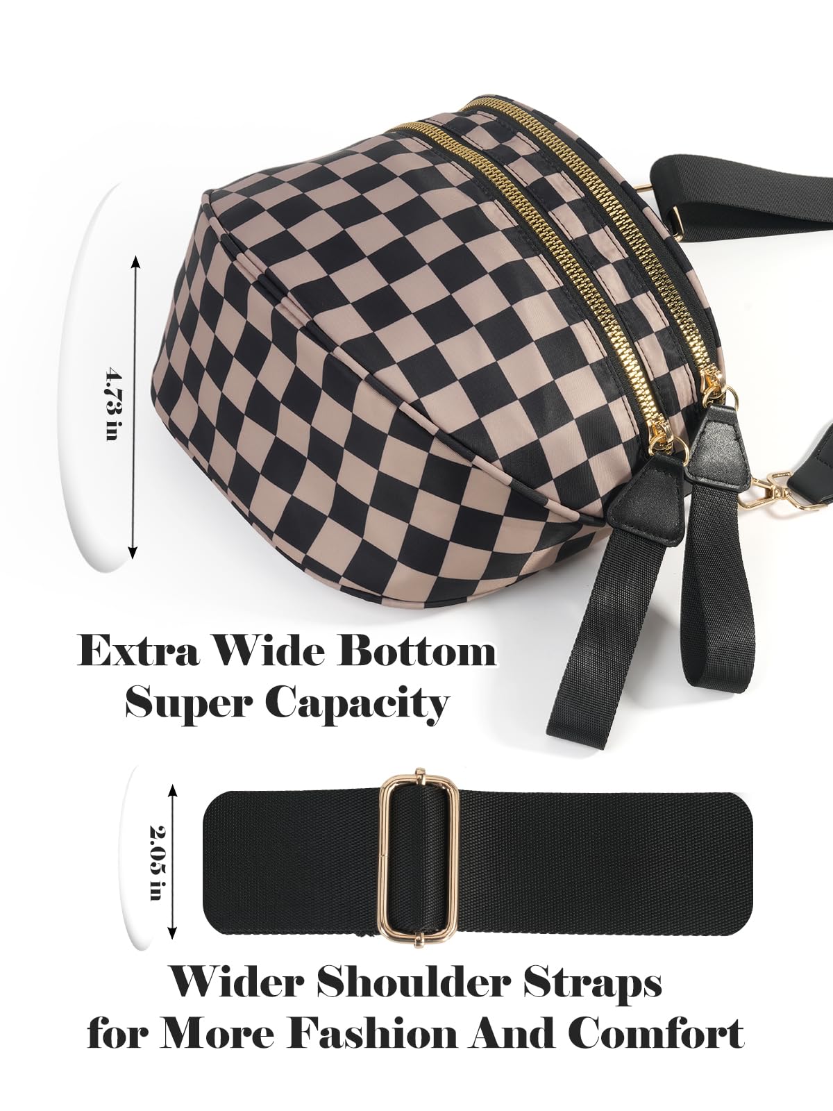 Checkered Crossbody Belt Bag for Women - Spacious Bum Bag for Moms & Daily Travel