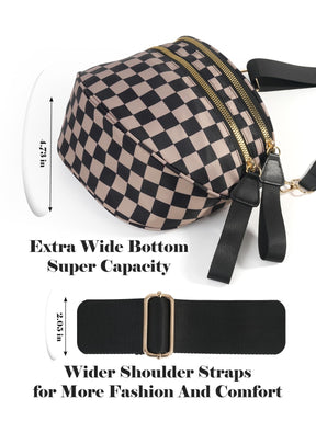 Checkered Crossbody Belt Bag for Women - Spacious Bum Bag for Moms & Daily Travel