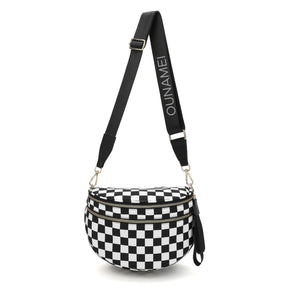 Checkered Crossbody Belt Bag for Women - Spacious Bum Bag for Moms & Daily Travel