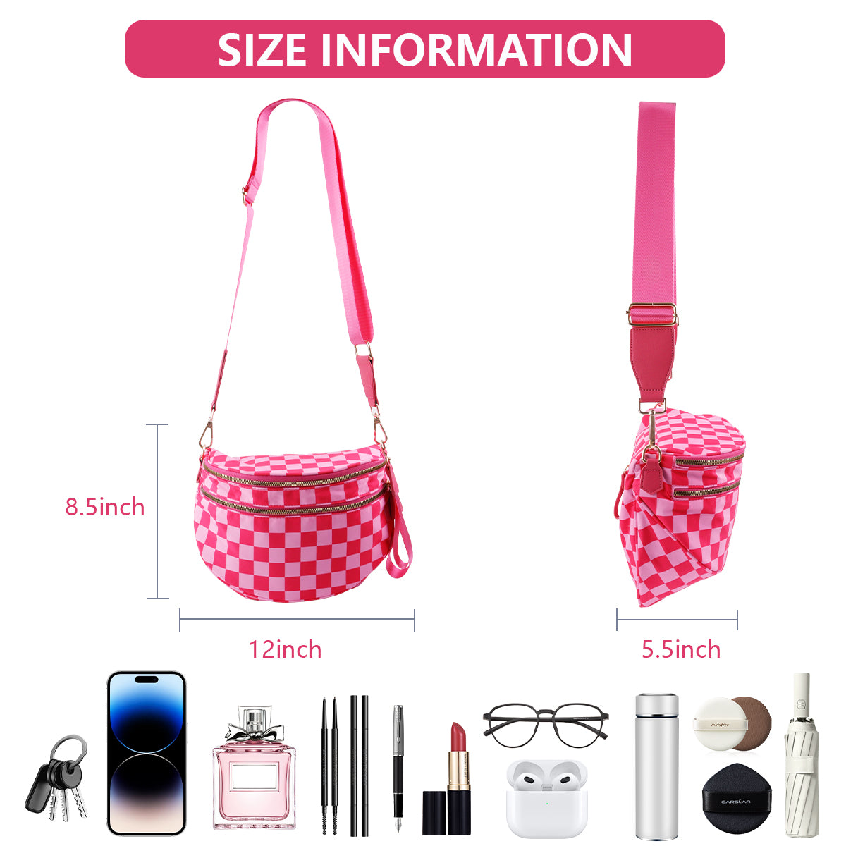 Checkered Crossbody Belt Bag for Women - Spacious Bum Bag for Moms & Daily Travel