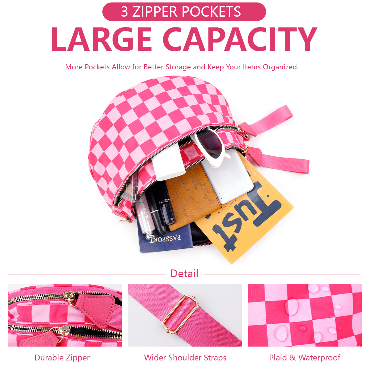 Checkered Crossbody Belt Bag for Women - Spacious Bum Bag for Moms & Daily Travel