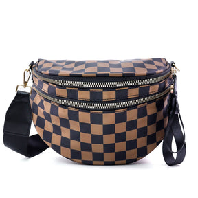 Checkered Crossbody Belt Bag for Women - Spacious Bum Bag for Moms & Daily Travel