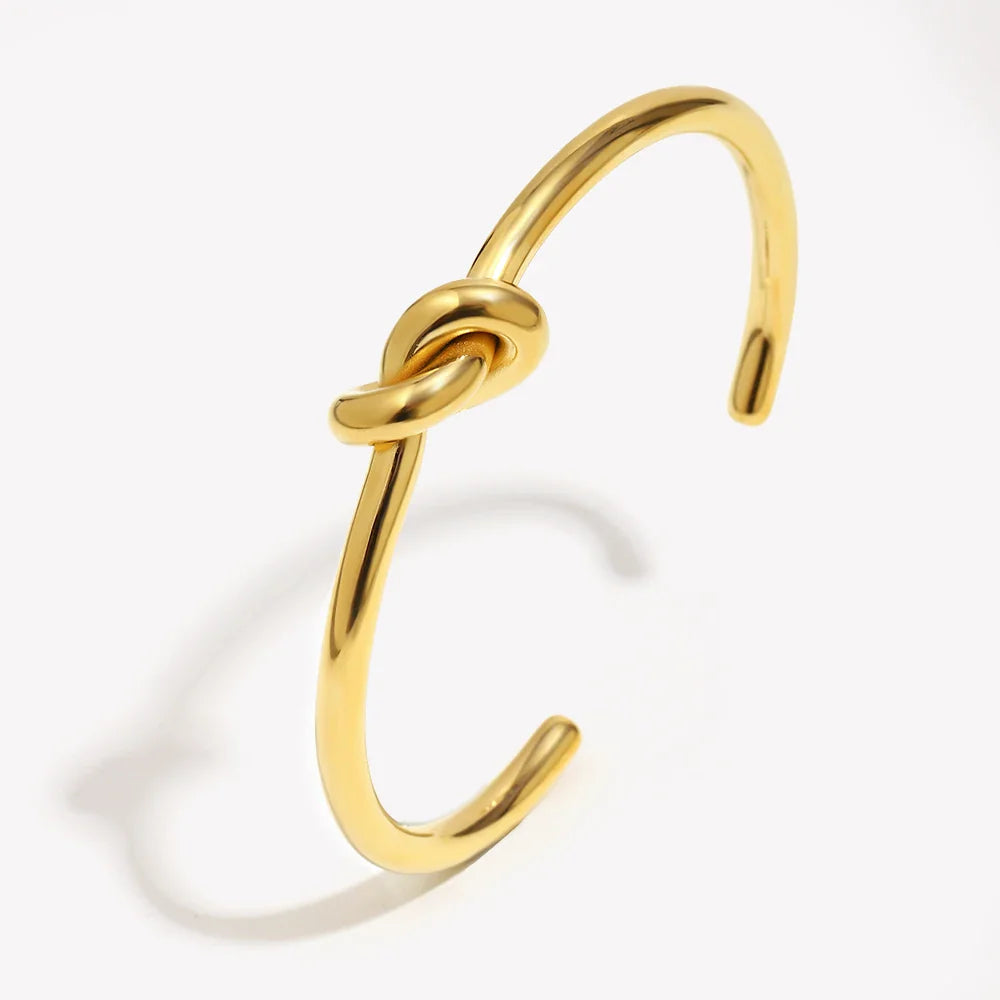 Belle Women's Minimalist 18K Gold Plated Knot Cuff Bangle Bracelet