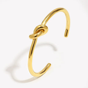 Belle Women's Minimalist 18K Gold Plated Knot Cuff Bangle Bracelet