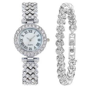 Silver Crystal Roman Watch [FREE Bracelet]