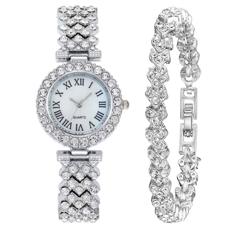 Silver Crystal Roman Watch [FREE Bracelet]