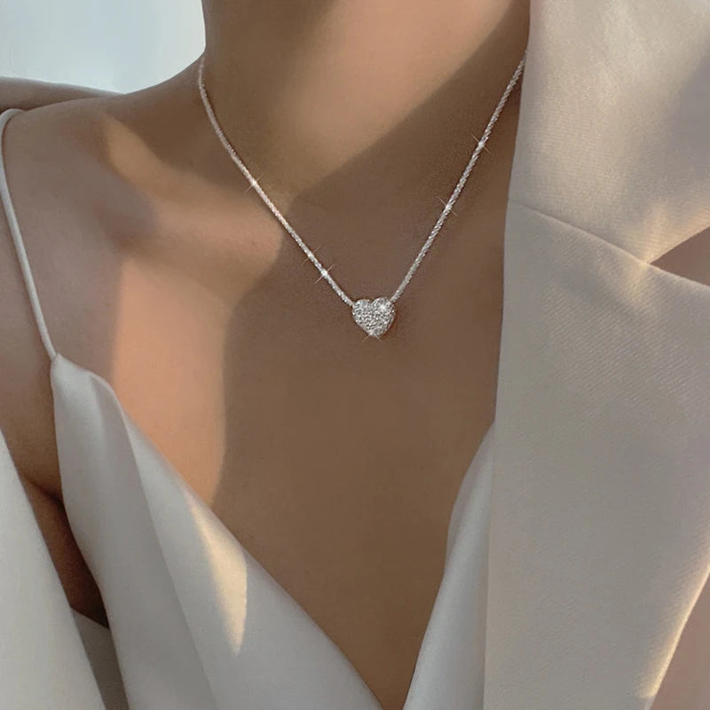 925 Sterling Silver Crystal Heart Necklace – ByFirenzzi