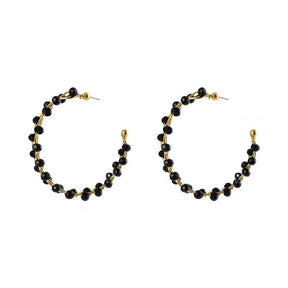 Brinco Argola Trançado met Cristal Negro Banhado a Ouro 18k - ByFirenzzi