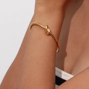 Belle Women's Minimalist 18K Gold Plated Knot Cuff Bangle Bracelet