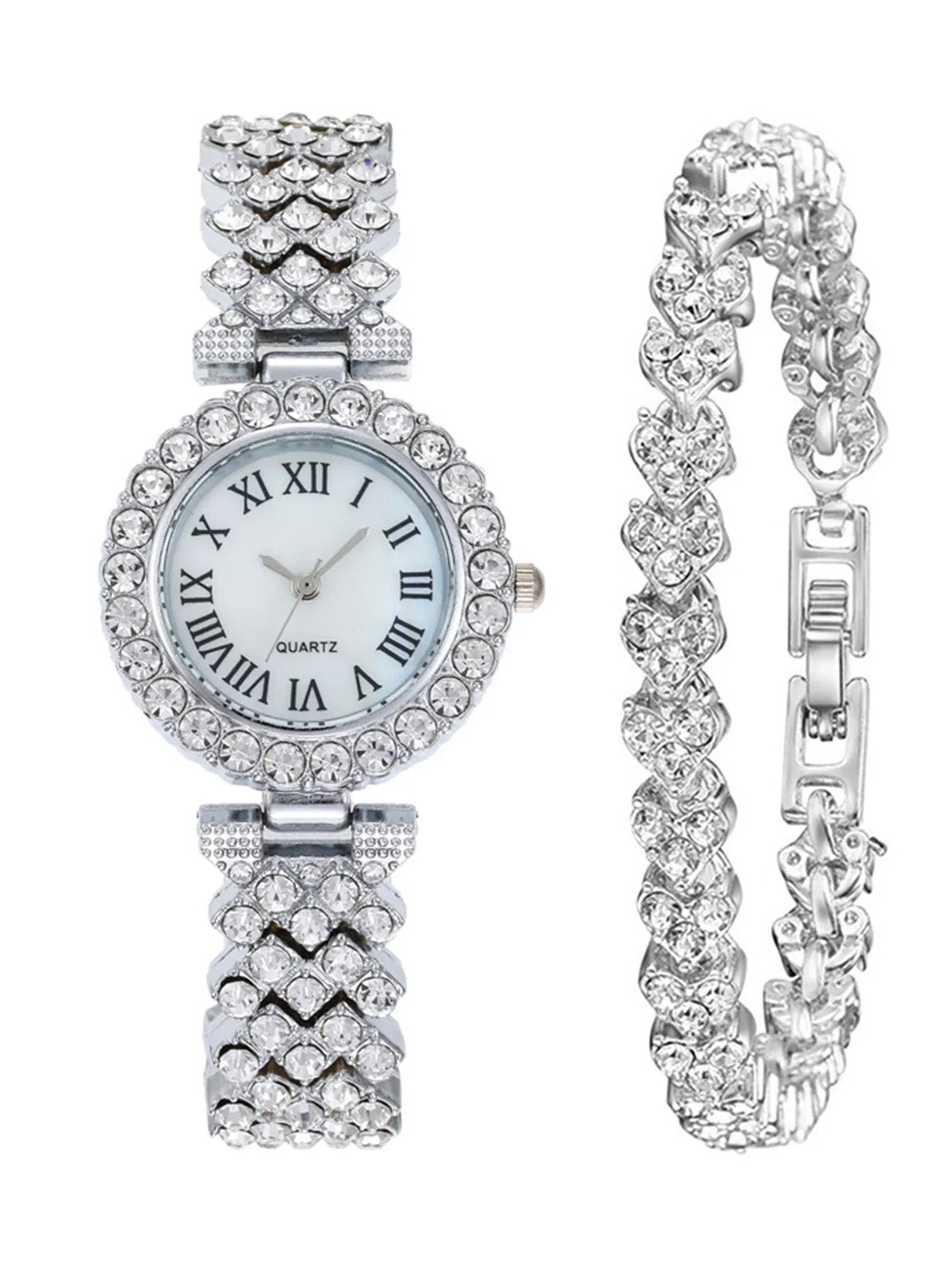 Silver Crystal Roman Watch [FREE Bracelet]