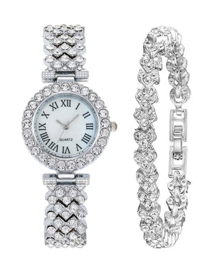 Silver Crystal Roman Watch [FREE Bracelet]