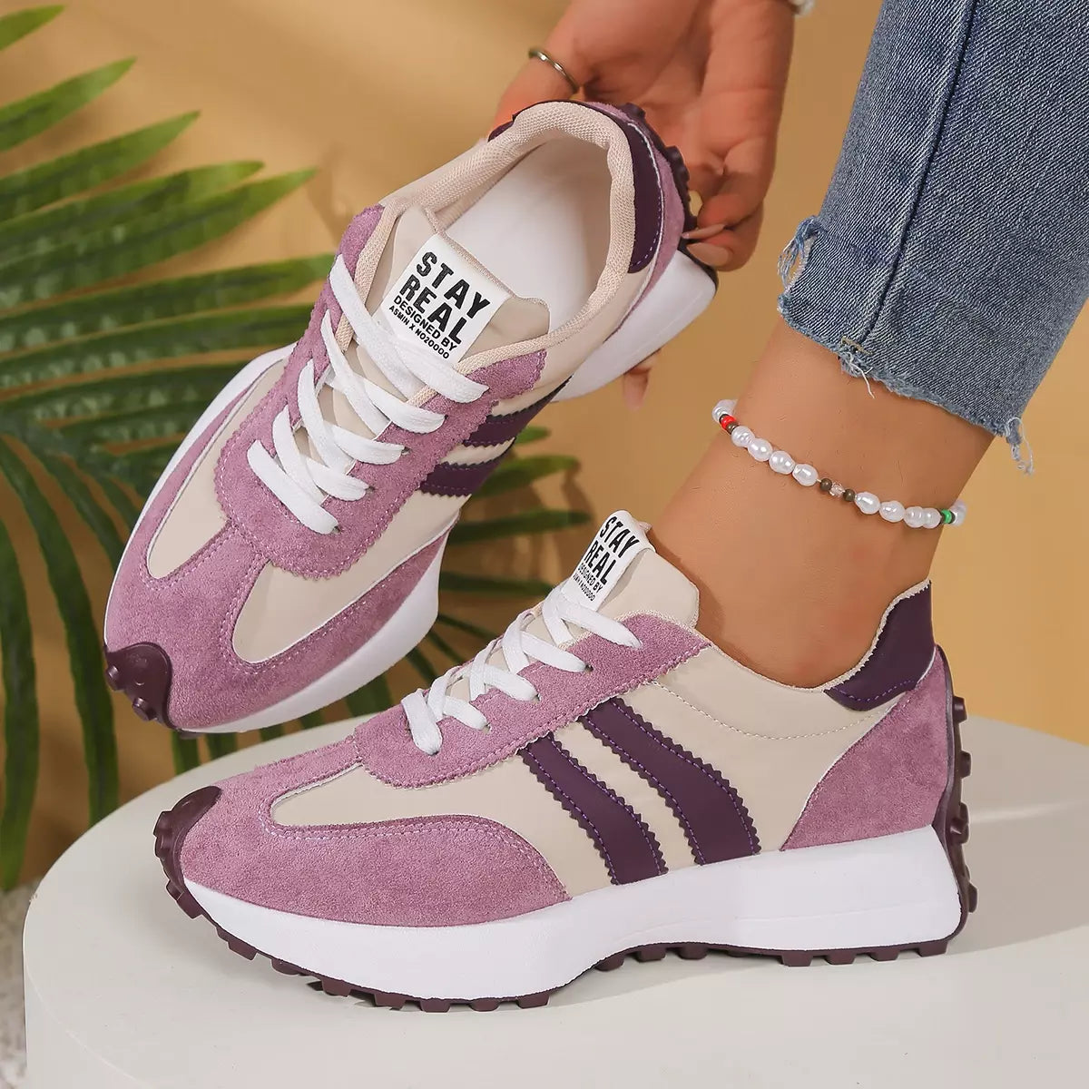 CloudLane gestreepte casual outfit | Roze 