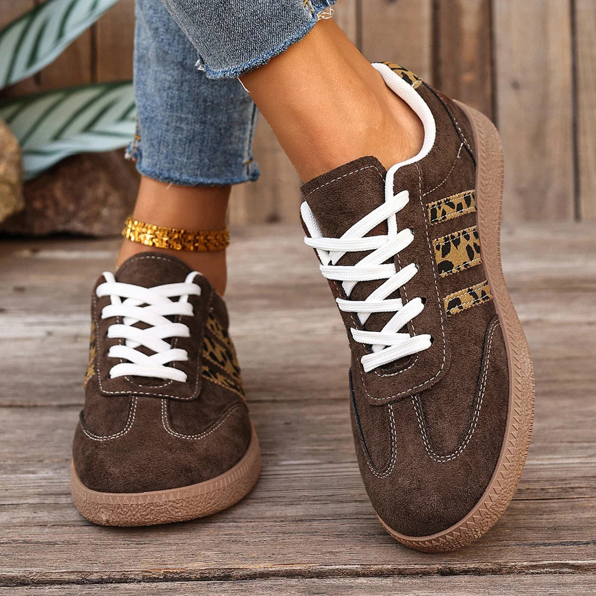 Retro Brown Leopard Sneakers