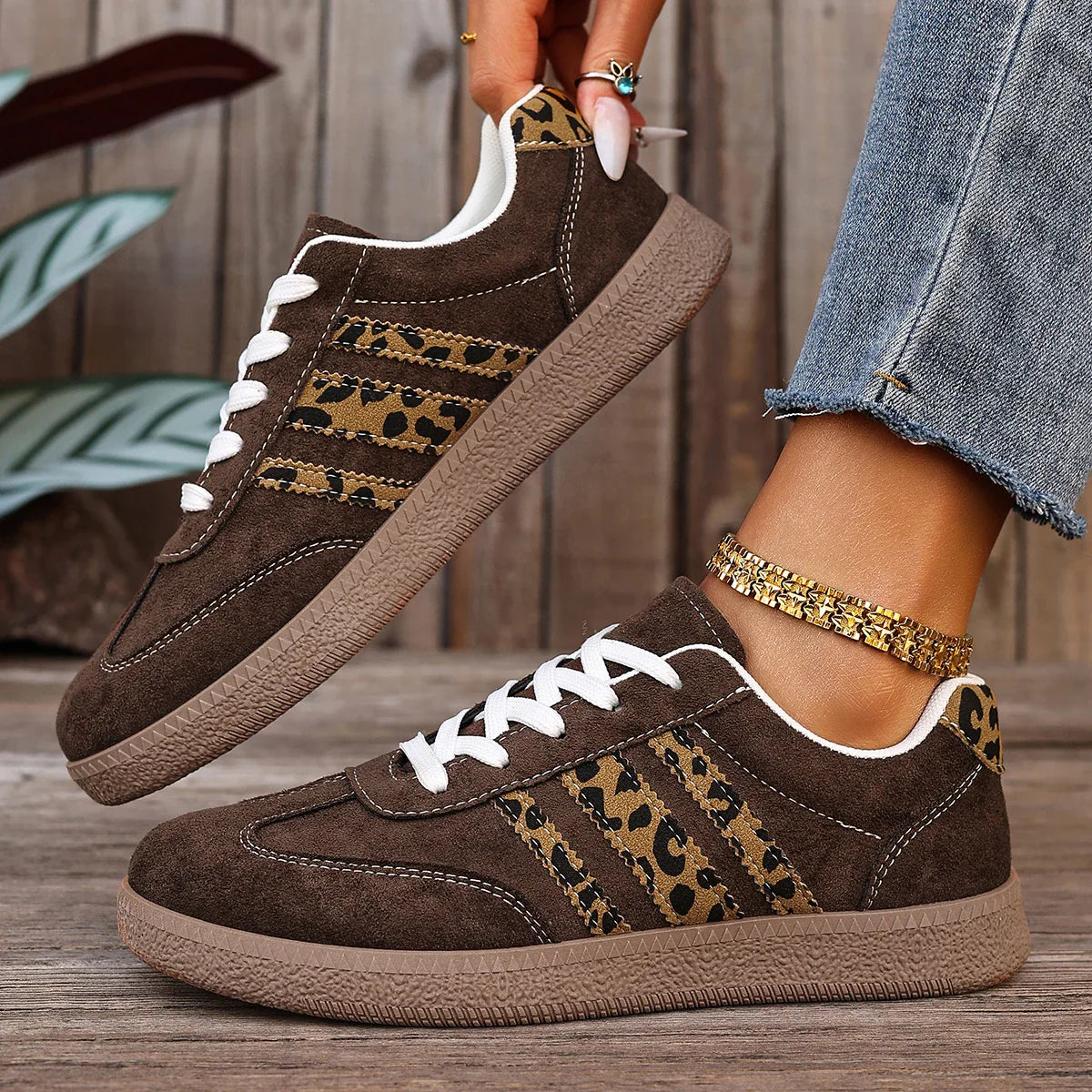 Retro Brown Leopard Sneakers