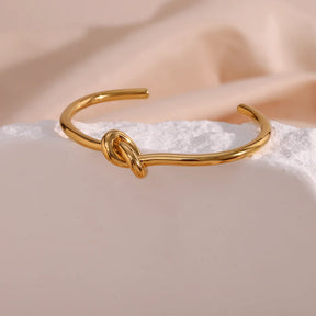 Belle Women's Minimalist 18K Gold Plated Knot Cuff Bangle Bracelet