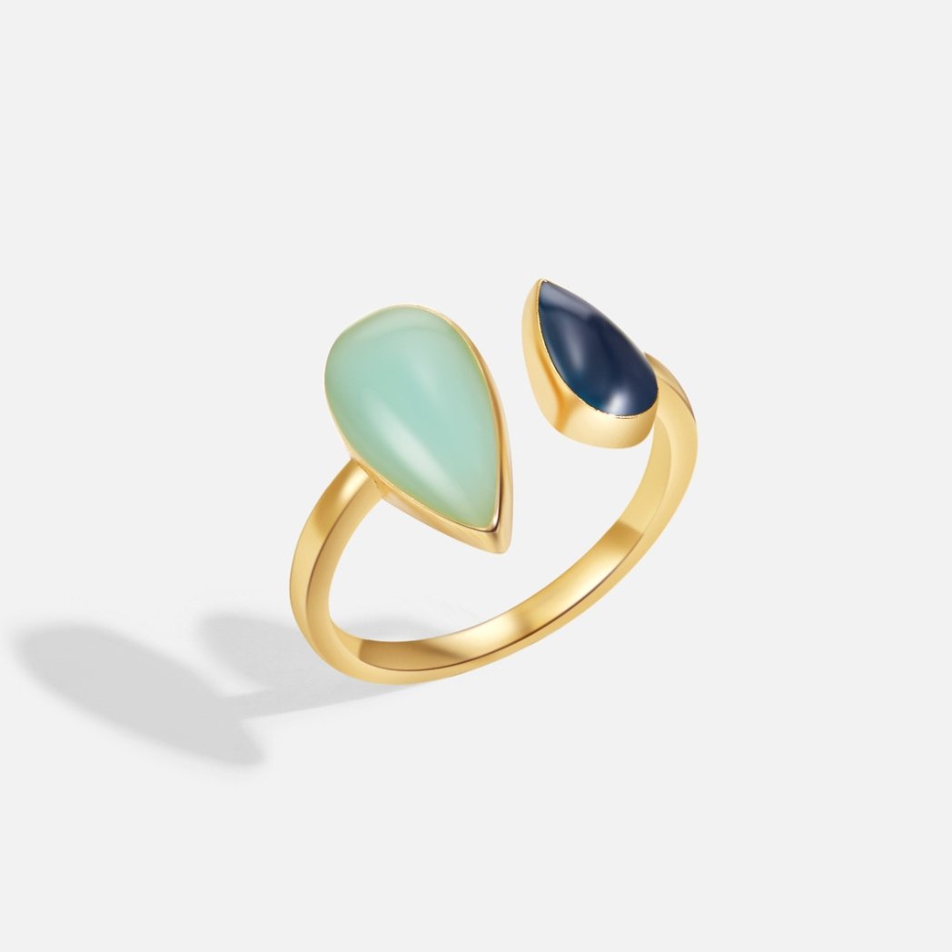18k Gold-Plated Aquamarine Teardrop Ring – ByFirenzzi