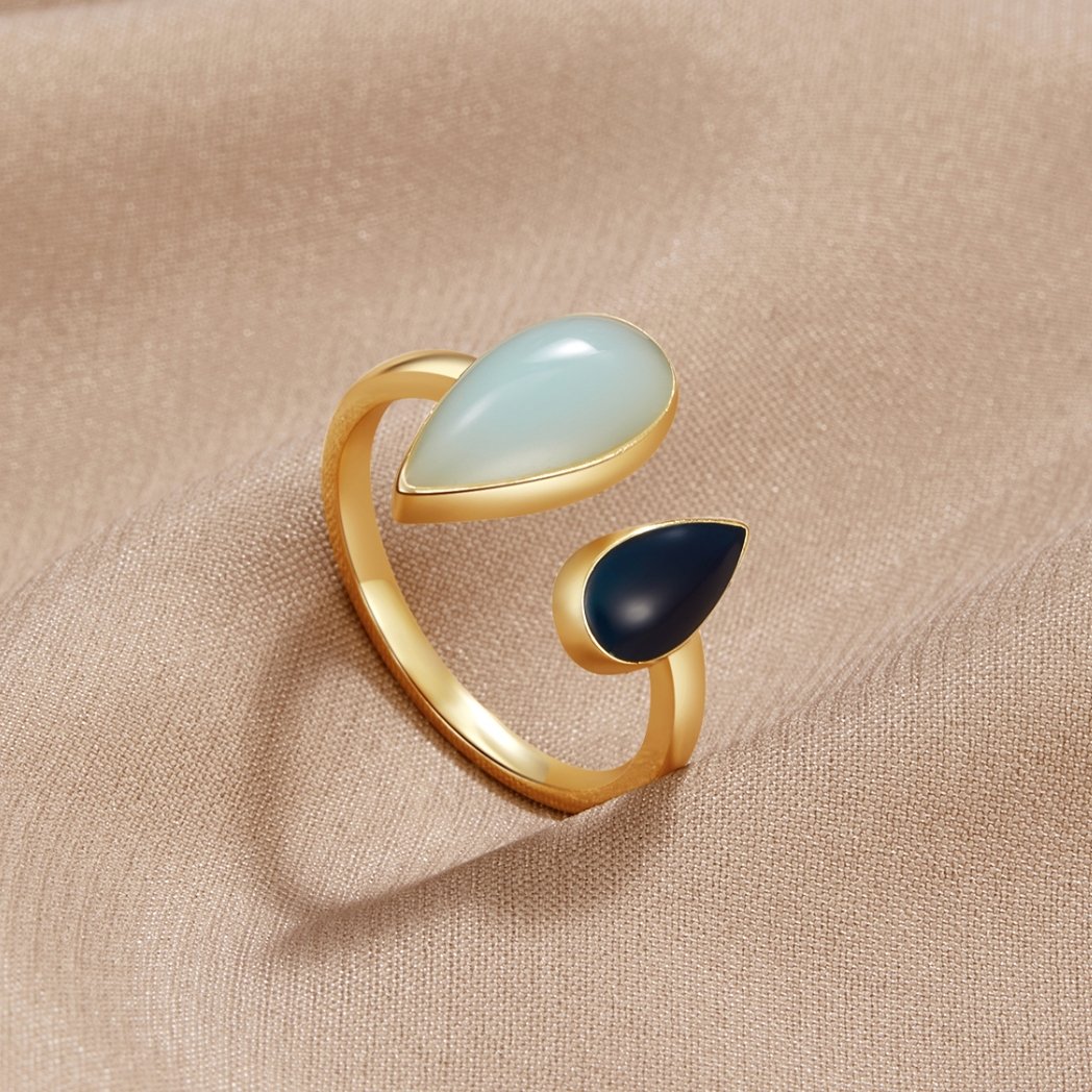 Anel Gota Aquamarina Banhado a ouro 18k