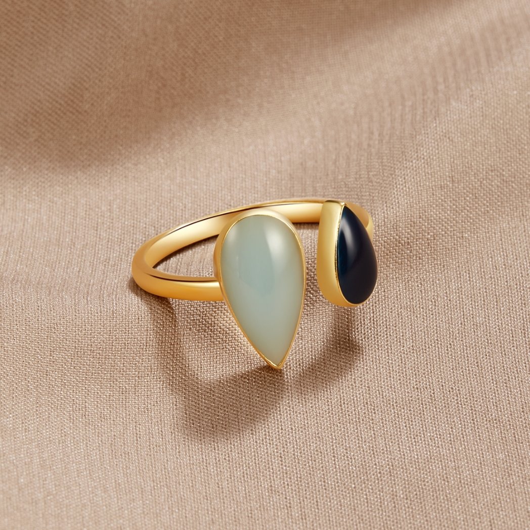 18k Gold-Plated Aquamarine Teardrop Ring – ByFirenzzi
