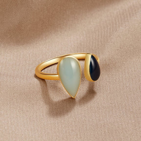 18k Gold-Plated Aquamarine Teardrop Ring – ByFirenzzi