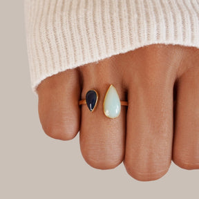 18k Gold-Plated Aquamarine Teardrop Ring – ByFirenzzi