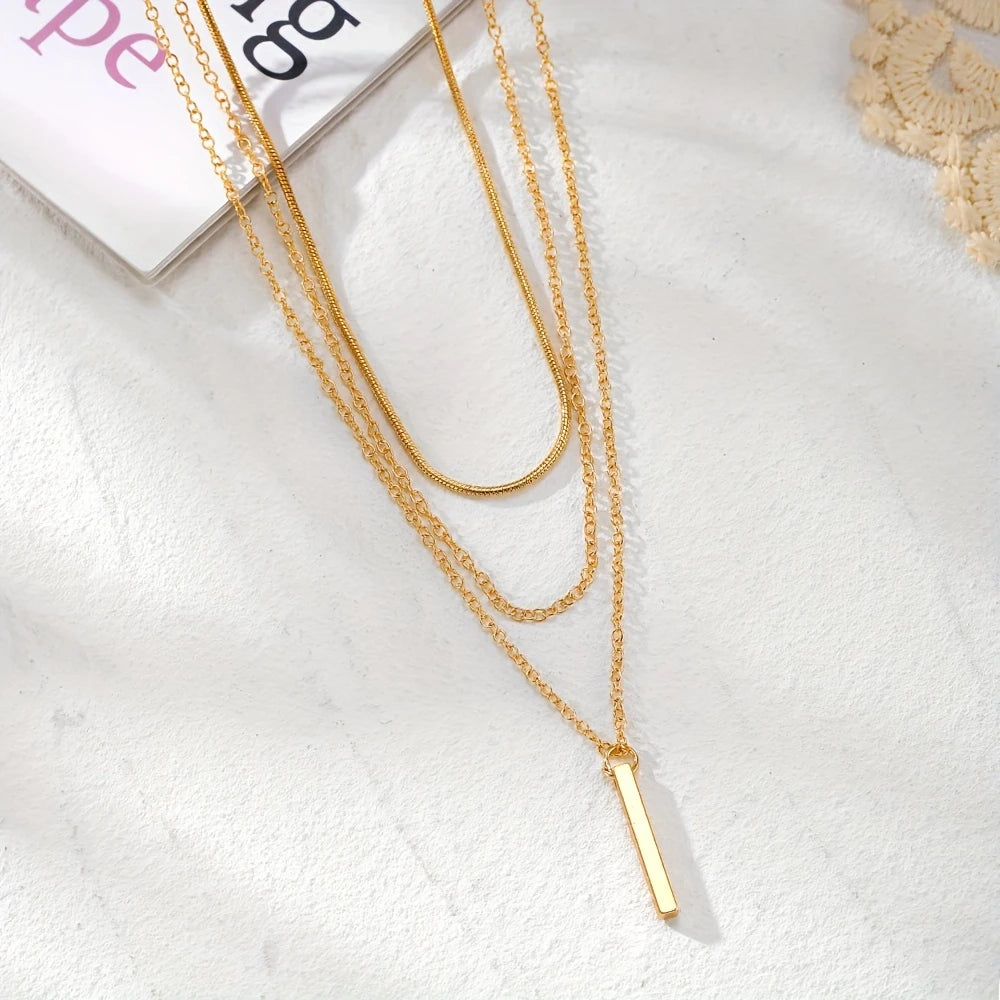 Celina Necklace – 18k Gold-Plated Multi-Layer Pendant in Minimalist Bar Design – ByFirenzzi