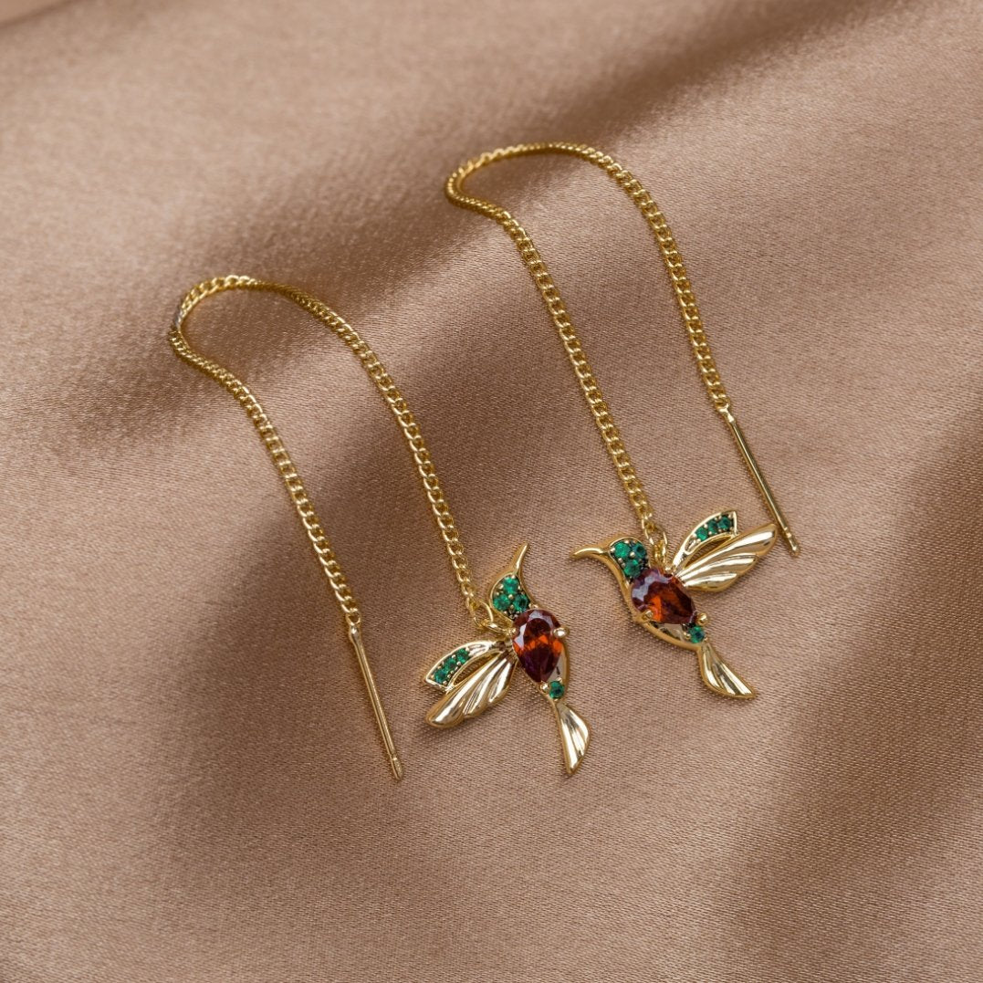 18k Gold-Plated Hummingbird Fringe Earring – ByFirenzzi