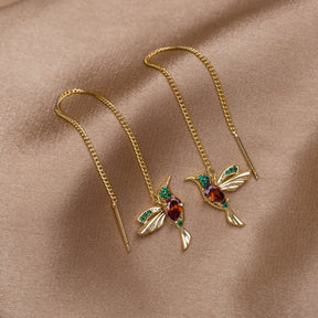 18k Gold-Plated Hummingbird Fringe Earring – ByFirenzzi