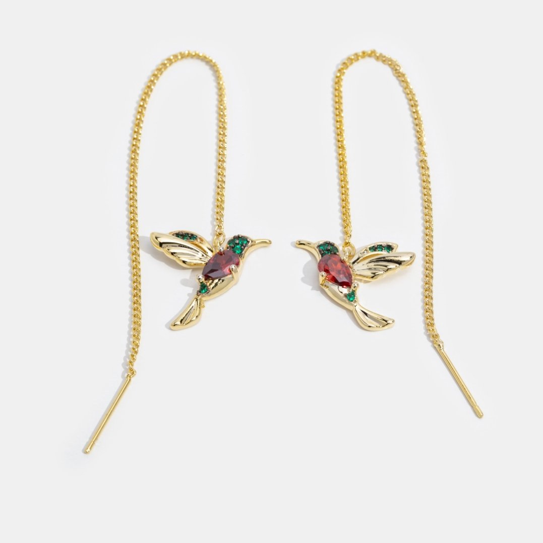 18k Gold-Plated Hummingbird Fringe Earring – ByFirenzzi